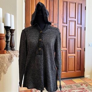 One Girl Who Cotton Cashmere Poly Sweater Hooded Buttons Black Metallic Sz M
